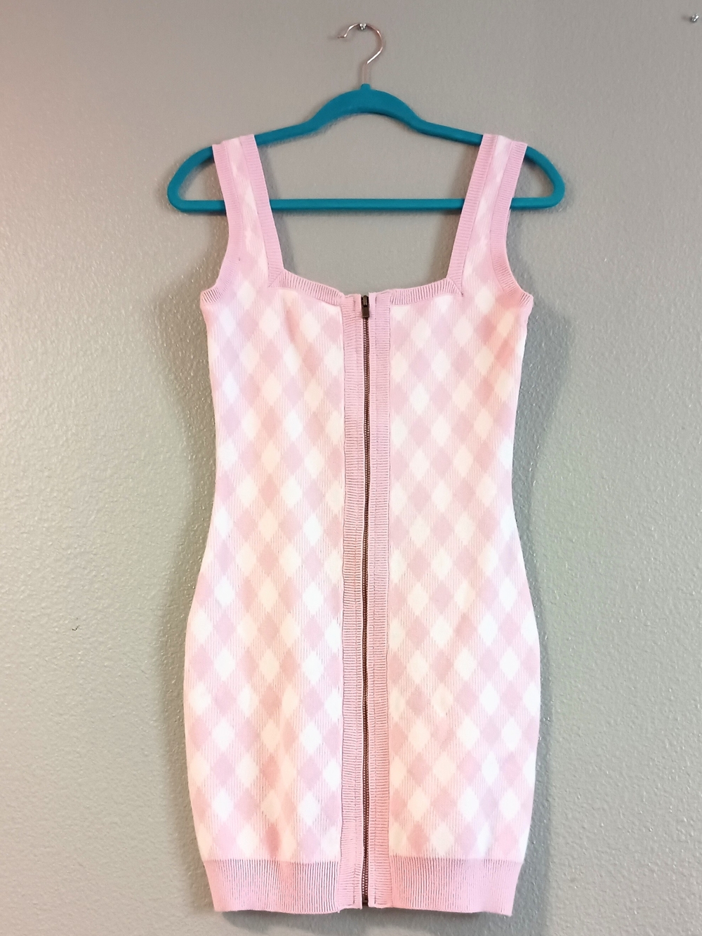 Pink Argyle Zip-Front Knit Dress